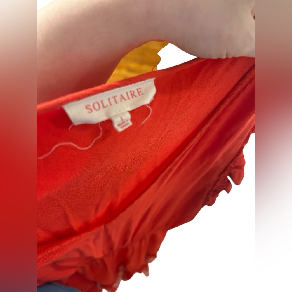 Solitaire Anthropologie bohemian Red & white Embroidered Dress Sz L - Picture 4 of 5